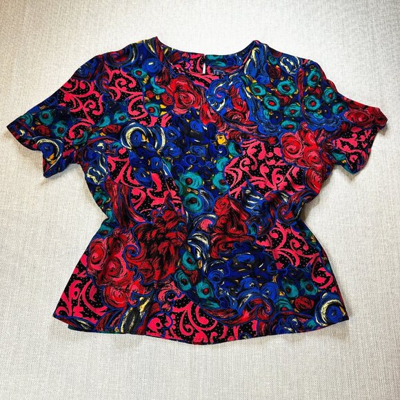 Norton McNaughton Petites Tops - Vintage Norton McNaughton Petites 80's 90's Colorful Art-to-Wear Rayon Top Sz 14